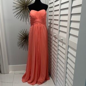 David's Bridal Strapless Coral Chiffon A-Line Gown